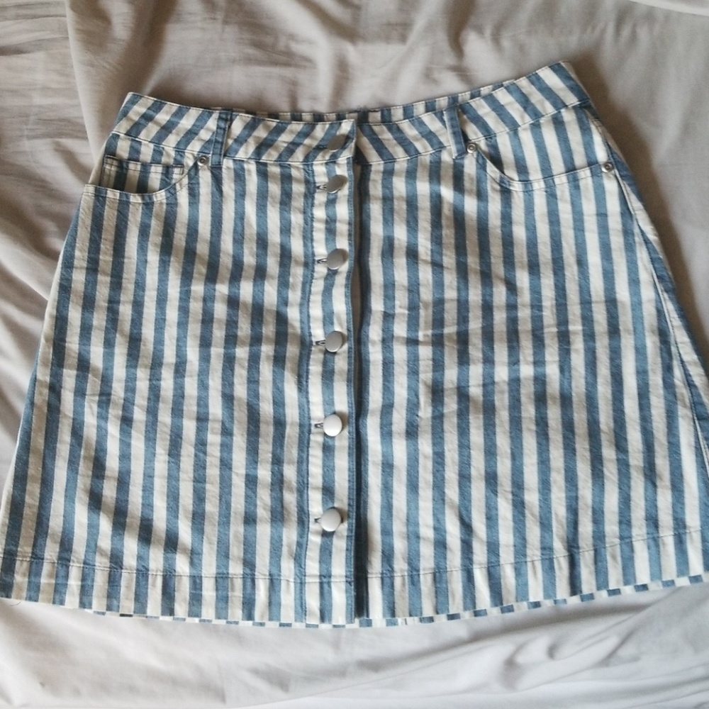 Blue and white striped skirt